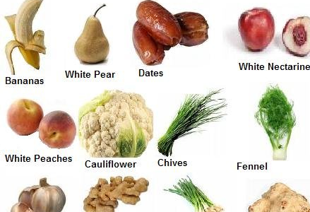 Alimentación con frutas y verduras de color blanco. Propiedades y características.